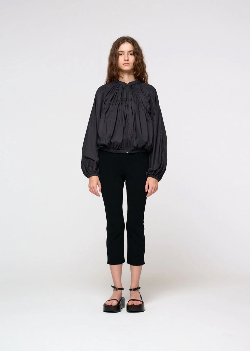 Nylon Shirring Jumper - Charcoal