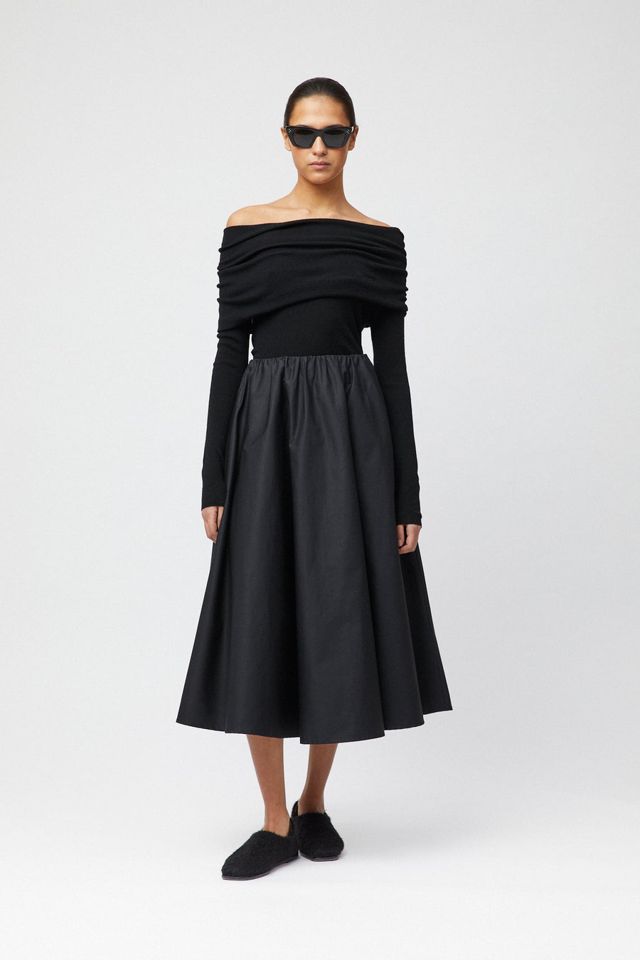 Off Shoulder Knit Top Jet Black