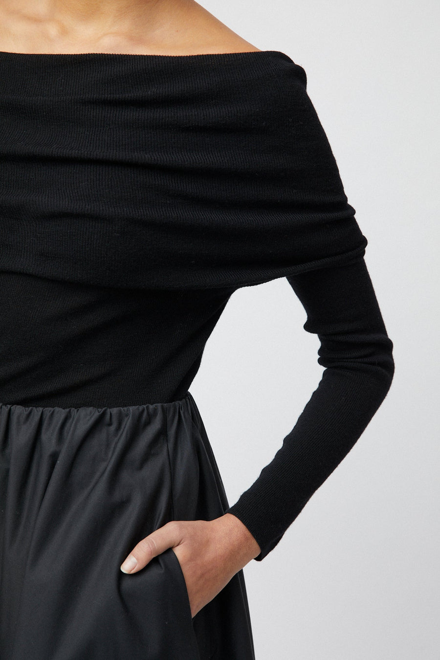 Off Shoulder Knit Top Jet Black