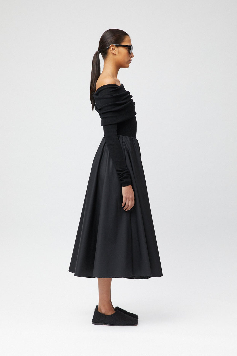Off Shoulder Knit Top Jet Black