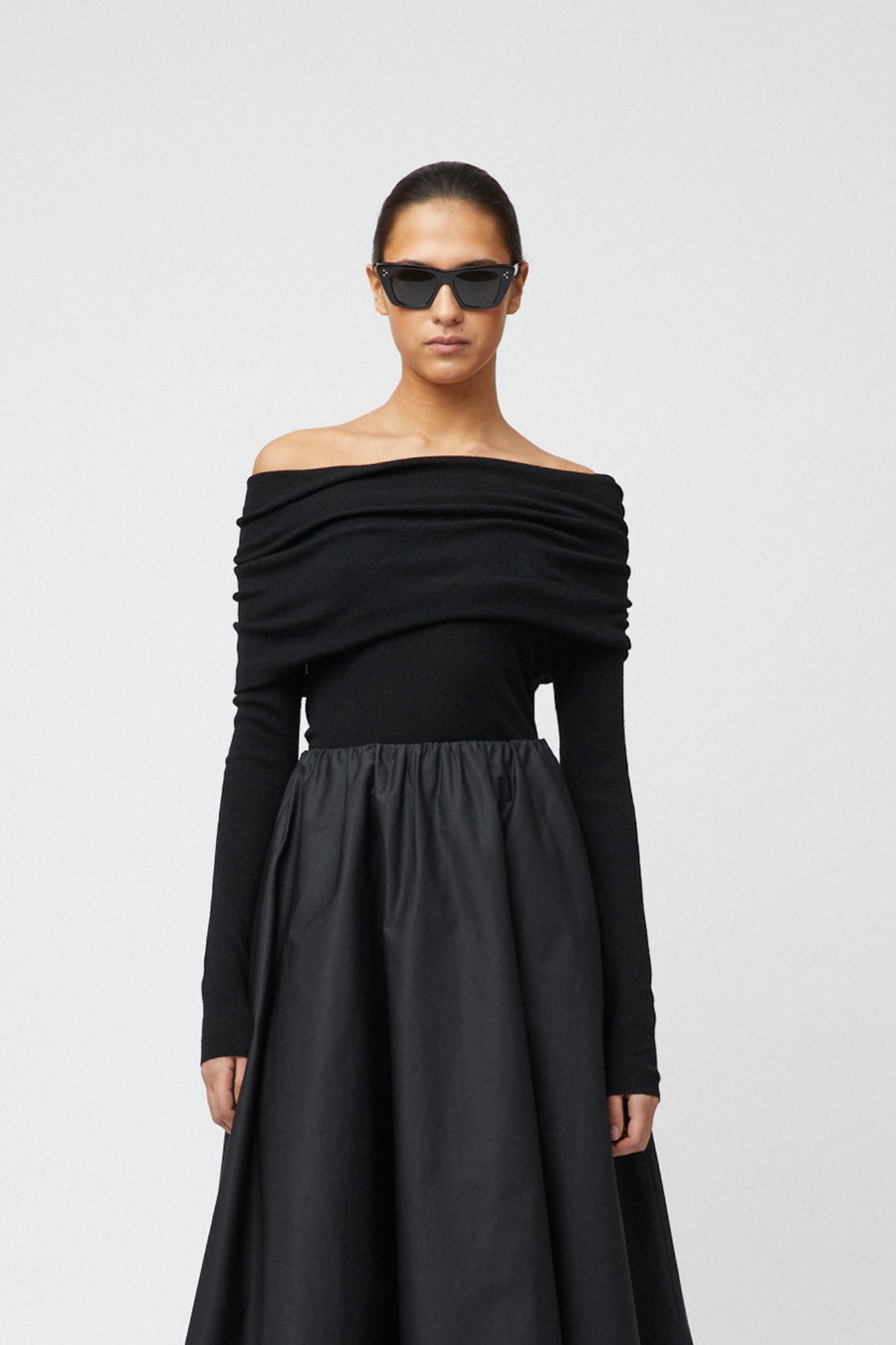 Off Shoulder Knit Top Jet Black