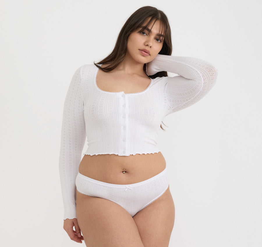 Pointelle Thong White