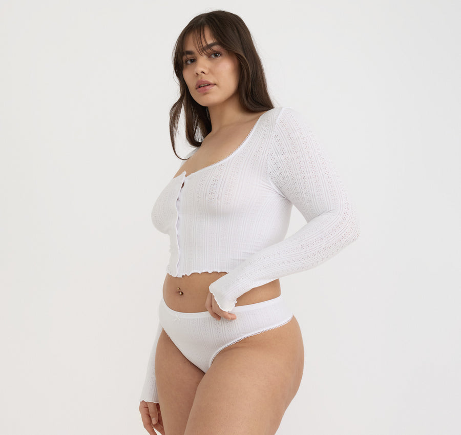 Pointelle Thong White