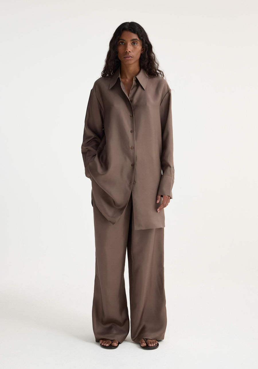 Relaxed Silk Trousers Taupe