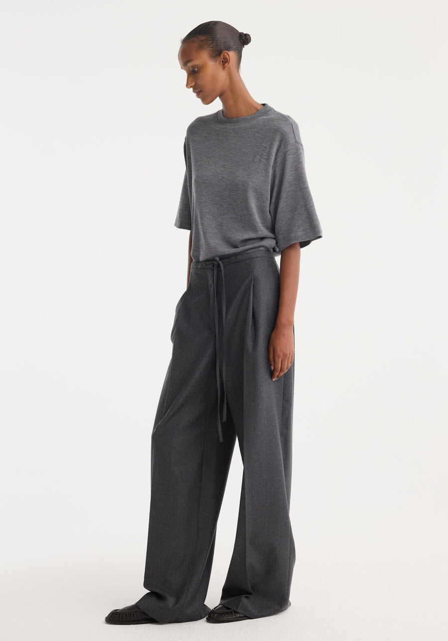 Relaxed Soft Wool Trousers Dark Grey Melange