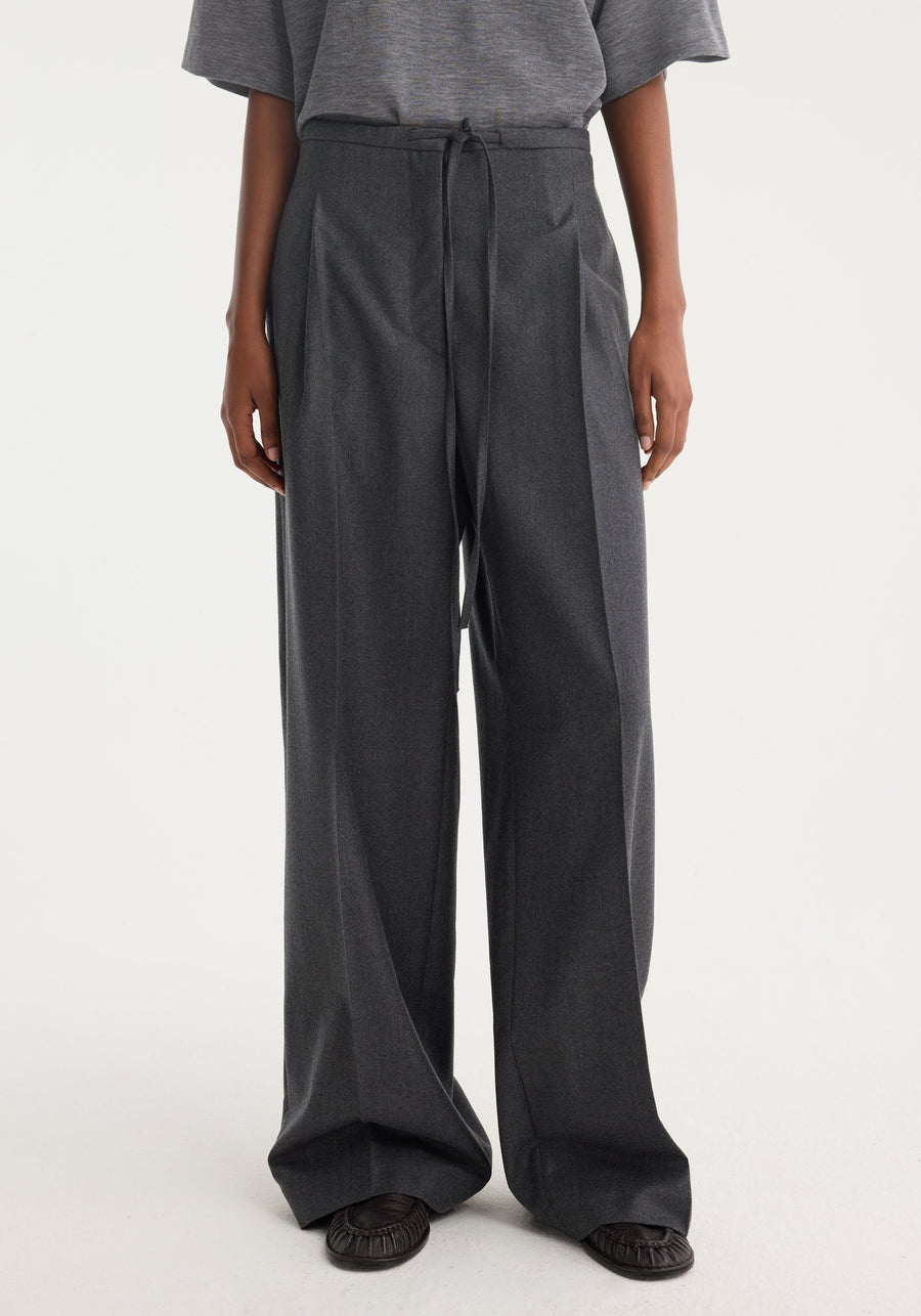 Relaxed Soft Wool Trousers Dark Grey Melange