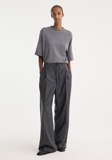 Relaxed Soft Wool Trousers Dark Grey Melange