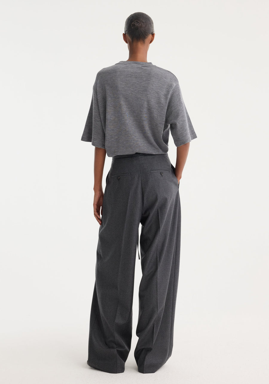 Relaxed Soft Wool Trousers Dark Grey Melange