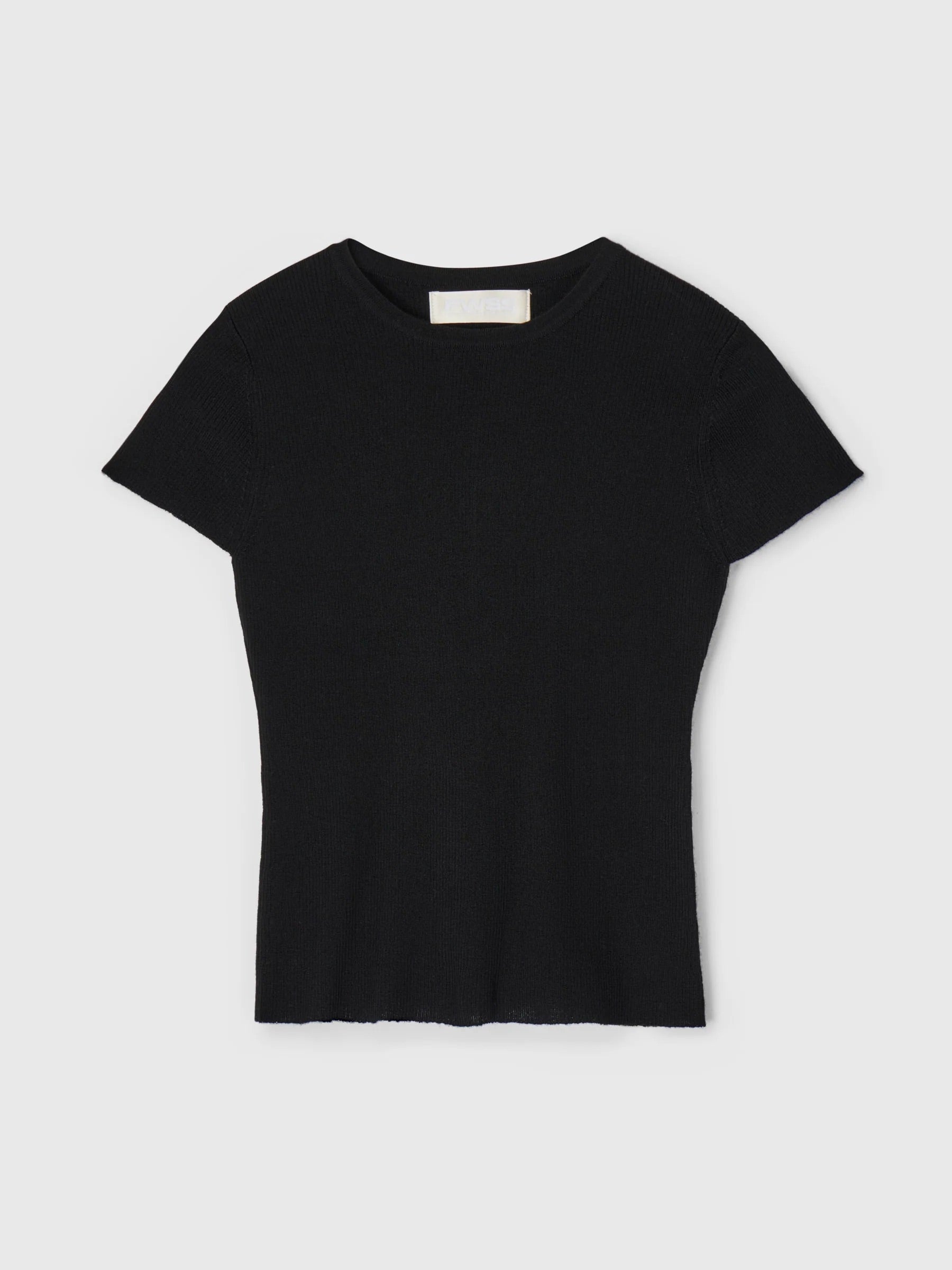 Rib Knit Cap Sleeve Tee - Jet Black