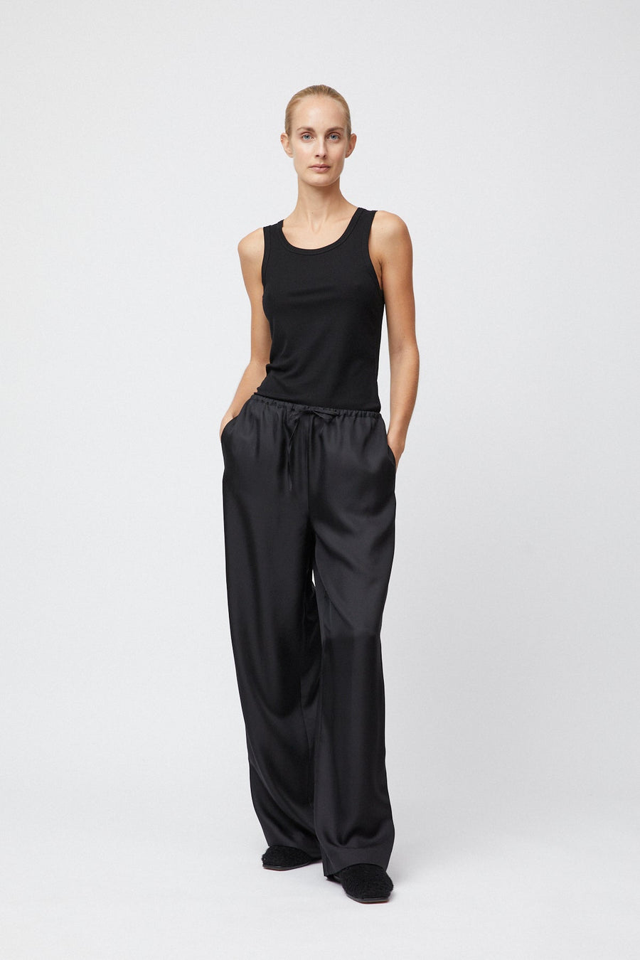 Silk Twill Siena Trousers Jet Black