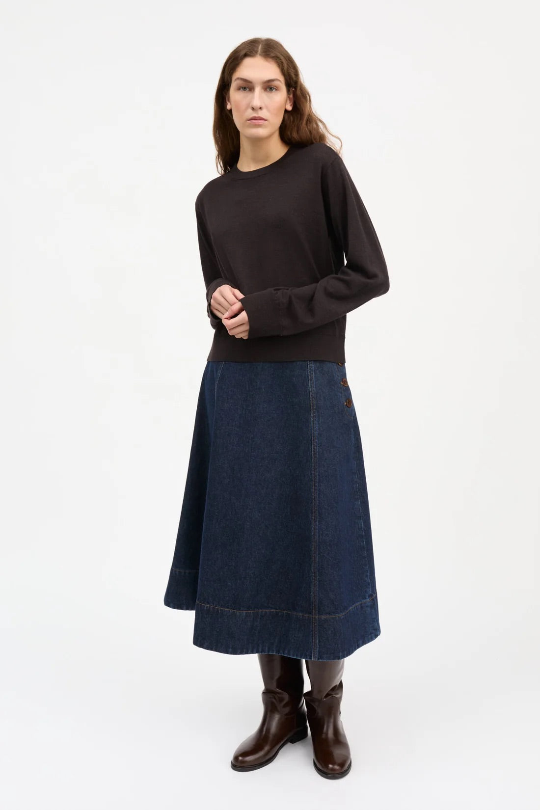Amara O-Neck Jumper - Dark Brown