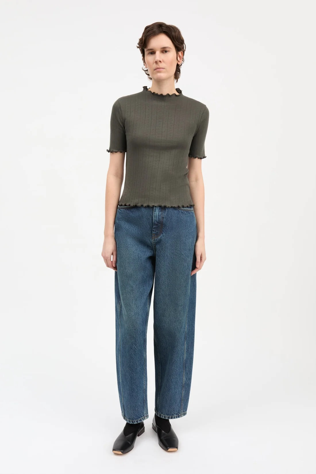 Edie T-Neck Tee - Dark Green