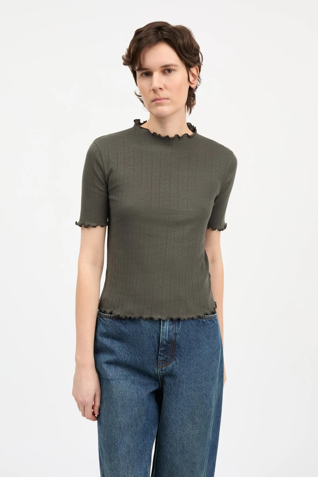 Edie T-Neck Tee - Dark Green