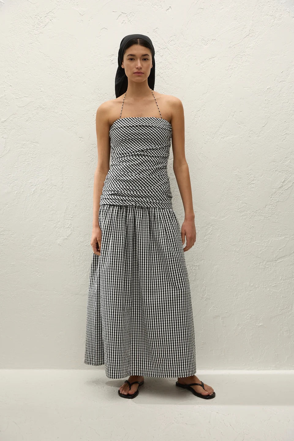 Vento Midi Dress Black Textured Gingham